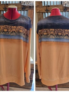 New 2XL Orange Sweatshirt Floral Stripe